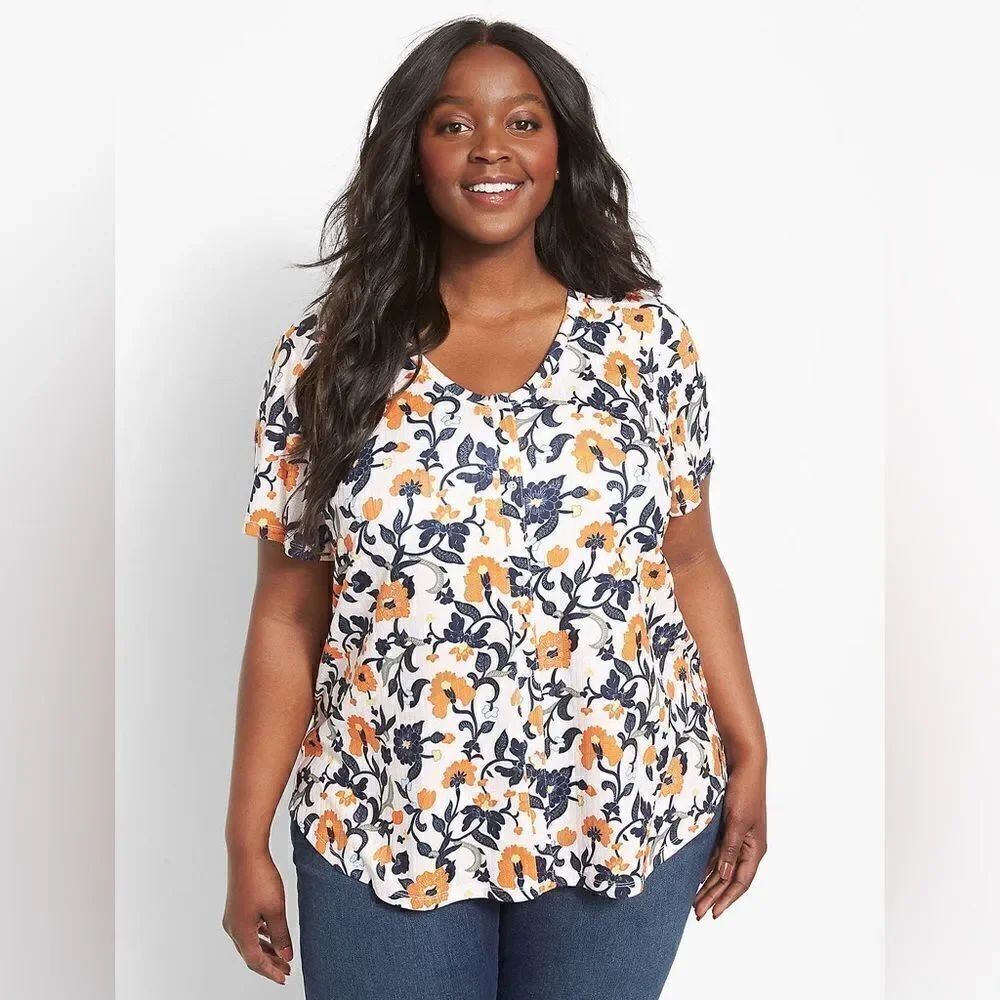 Lane Bryant Classic V-Neck Button Tee